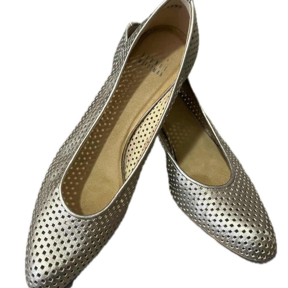 Stuart Weitzman Auth $399 Women's Gold Leather Cutout Accent Pumps Size 7.5M